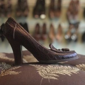 Sam Edelman python leather tassel moccasin heels